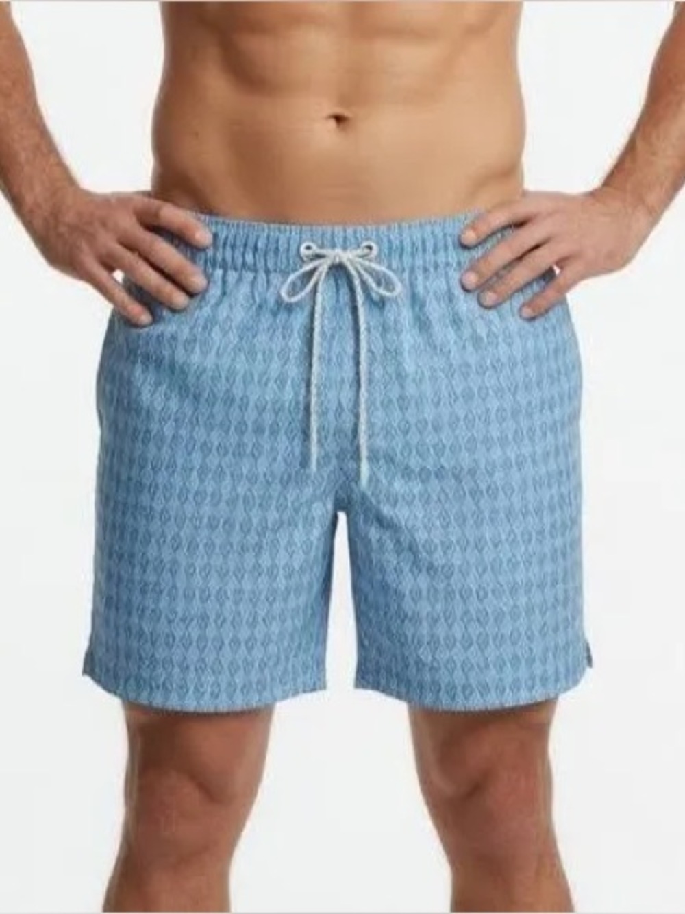 NEW Bonobos Lined Swim Trunks L Blue Diamond Geometric Print 7” Inseam 4 pockets
